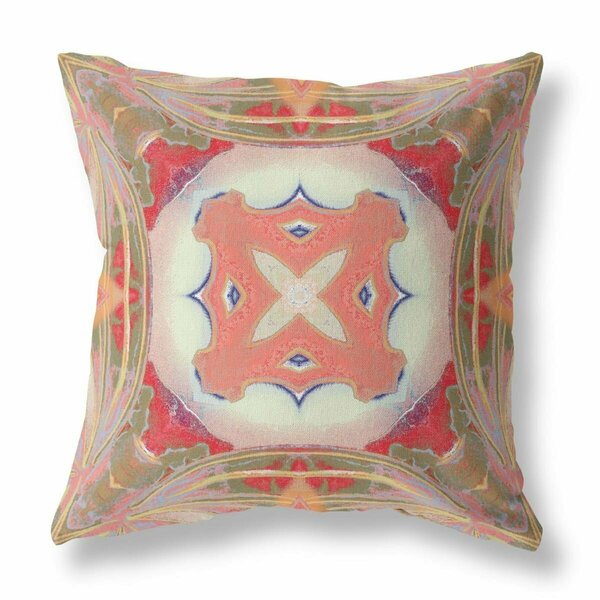 Homeroots 26 in. Peach & Green Geo Tribal Indoor & Outdoor Throw Pillow Multi Color 411732